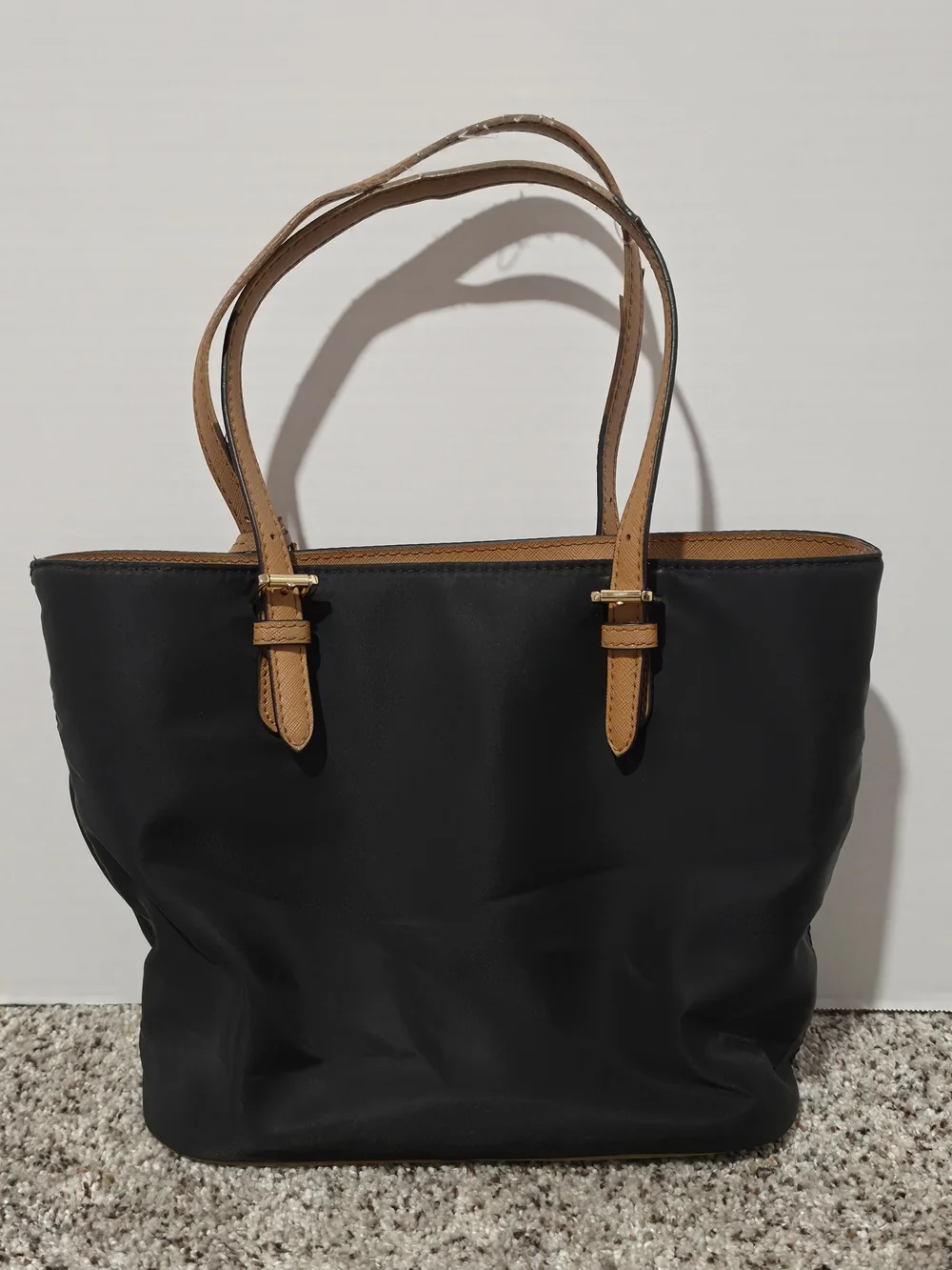 Michael Kors Tote Bag Black Brown Nylon Leather Shoulder Purse Large